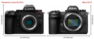 Größenvergleich: Panasonic Lumix DC-G9 II vs. Nikon Z6 III Größenvergleich: Panasonic Lumix DC-G9 II vs. Nikon Z6 III