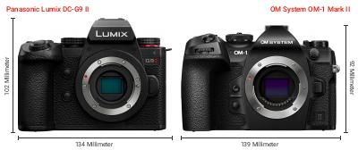 Größenvergleich: Panasonic Lumix DC-G9 II vs. OM System OM-1 Mark II Größenvergleich: Panasonic Lumix DC-G9 II vs. OM System OM-1 Mark II
