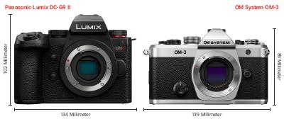 Größenvergleich: Panasonic Lumix DC-G9 II vs. OM System OM-3 Größenvergleich: Panasonic Lumix DC-G9 II vs. OM System OM-3