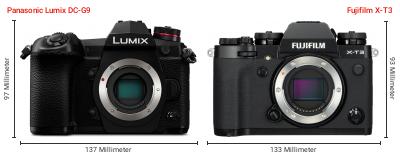 Größenvergleich: Panasonic Lumix DC-G9 vs. Fujifilm X-T3 Größenvergleich: Panasonic Lumix DC-G9 vs. Fujifilm X-T3