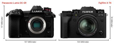 Größenvergleich: Panasonic Lumix DC-G9 vs. Fujifilm X-T4 Größenvergleich: Panasonic Lumix DC-G9 vs. Fujifilm X-T4