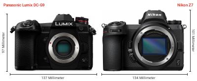 Größenvergleich: Panasonic Lumix DC-G9 vs. Nikon Z7 Größenvergleich: Panasonic Lumix DC-G9 vs. Nikon Z7