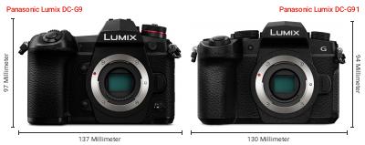 Größenvergleich: Panasonic Lumix DC-G9 vs. Panasonic Lumix DC-G91 Größenvergleich: Panasonic Lumix DC-G9 vs. Panasonic Lumix DC-G91
