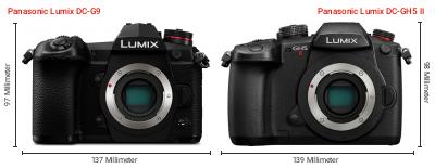 Größenvergleich: Panasonic Lumix DC-G9 vs. Panasonic Lumix DC-GH5 II Größenvergleich: Panasonic Lumix DC-G9 vs. Panasonic Lumix DC-GH5 II