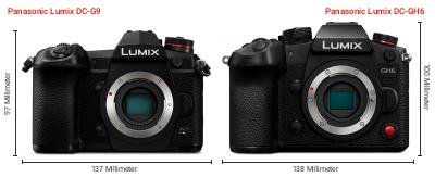 Größenvergleich: Panasonic Lumix DC-G9 vs. Panasonic Lumix DC-GH6 Größenvergleich: Panasonic Lumix DC-G9 vs. Panasonic Lumix DC-GH6