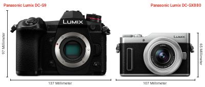 Größenvergleich: Panasonic Lumix DC-G9 vs. Panasonic Lumix DC-GX880 Größenvergleich: Panasonic Lumix DC-G9 vs. Panasonic Lumix DC-GX880