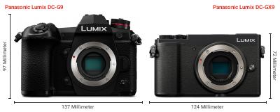 Größenvergleich: Panasonic Lumix DC-G9 vs. Panasonic Lumix DC-GX9 Größenvergleich: Panasonic Lumix DC-G9 vs. Panasonic Lumix DC-GX9