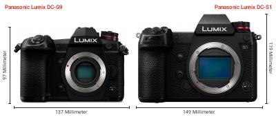 Größenvergleich: Panasonic Lumix DC-G9 vs. Panasonic Lumix DC-S1 Größenvergleich: Panasonic Lumix DC-G9 vs. Panasonic Lumix DC-S1