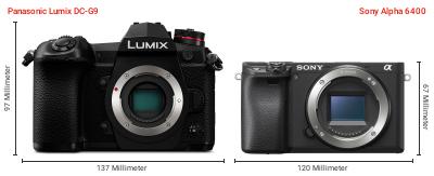 Größenvergleich: Panasonic Lumix DC-G9 vs. Sony Alpha 6400 Größenvergleich: Panasonic Lumix DC-G9 vs. Sony Alpha 6400