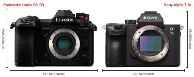 Größenvergleich: Panasonic Lumix DC-G9 vs. Sony Alpha 7 III Größenvergleich: Panasonic Lumix DC-G9 vs. Sony Alpha 7 III