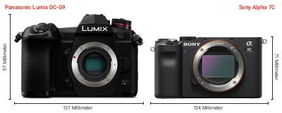 Größenvergleich: Panasonic Lumix DC-G9 vs. Sony Alpha 7C Größenvergleich: Panasonic Lumix DC-G9 vs. Sony Alpha 7C