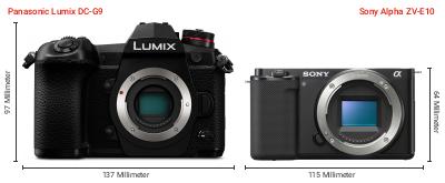 Größenvergleich: Panasonic Lumix DC-G9 vs. Sony Alpha ZV-E10 Größenvergleich: Panasonic Lumix DC-G9 vs. Sony Alpha ZV-E10