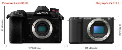 Größenvergleich: Panasonic Lumix DC-G9 vs. Sony Alpha ZV-E10 II Größenvergleich: Panasonic Lumix DC-G9 vs. Sony Alpha ZV-E10 II