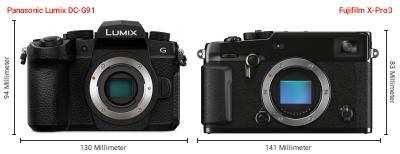 Größenvergleich: Panasonic Lumix DC-G91 vs. Fujifilm X-Pro3 Größenvergleich: Panasonic Lumix DC-G91 vs. Fujifilm X-Pro3