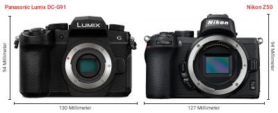 Größenvergleich: Panasonic Lumix DC-G91 vs. Nikon Z50 Größenvergleich: Panasonic Lumix DC-G91 vs. Nikon Z50