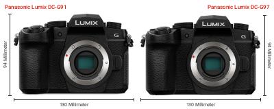 Größenvergleich: Panasonic Lumix DC-G91 vs. Panasonic Lumix DC-G97 Größenvergleich: Panasonic Lumix DC-G91 vs. Panasonic Lumix DC-G97