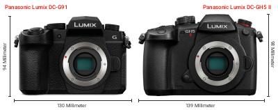 Größenvergleich: Panasonic Lumix DC-G91 vs. Panasonic Lumix DC-GH5 II Größenvergleich: Panasonic Lumix DC-G91 vs. Panasonic Lumix DC-GH5 II