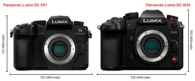 Größenvergleich: Panasonic Lumix DC-G91 vs. Panasonic Lumix DC-GH6 Größenvergleich: Panasonic Lumix DC-G91 vs. Panasonic Lumix DC-GH6