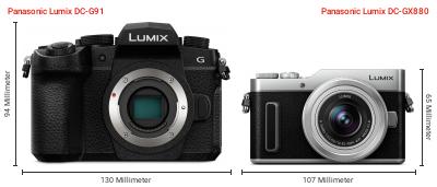 Größenvergleich: Panasonic Lumix DC-G91 vs. Panasonic Lumix DC-GX880 Größenvergleich: Panasonic Lumix DC-G91 vs. Panasonic Lumix DC-GX880