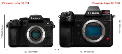 Größenvergleich: Panasonic Lumix DC-G91 vs. Panasonic Lumix DC-S1H Größenvergleich: Panasonic Lumix DC-G91 vs. Panasonic Lumix DC-S1H