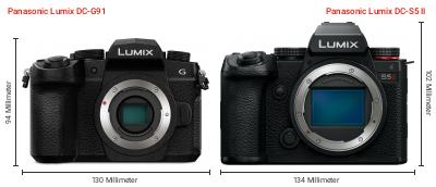 Größenvergleich: Panasonic Lumix DC-G91 vs. Panasonic Lumix DC-S5 II Größenvergleich: Panasonic Lumix DC-G91 vs. Panasonic Lumix DC-S5 II