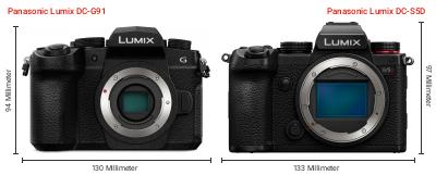 Größenvergleich: Panasonic Lumix DC-G91 vs. Panasonic Lumix DC-S5D Größenvergleich: Panasonic Lumix DC-G91 vs. Panasonic Lumix DC-S5D
