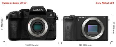 Größenvergleich: Panasonic Lumix DC-G91 vs. Sony Alpha 6600 Größenvergleich: Panasonic Lumix DC-G91 vs. Sony Alpha 6600