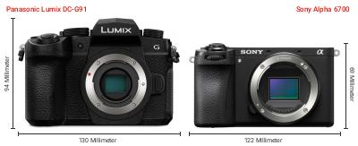 Größenvergleich: Panasonic Lumix DC-G91 vs. Sony Alpha 6700 Größenvergleich: Panasonic Lumix DC-G91 vs. Sony Alpha 6700