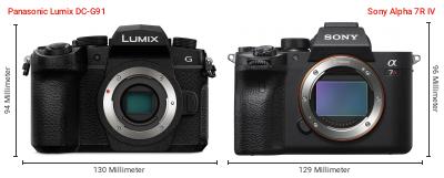 Größenvergleich: Panasonic Lumix DC-G91 vs. Sony Alpha 7R IV Größenvergleich: Panasonic Lumix DC-G91 vs. Sony Alpha 7R IV
