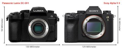 Größenvergleich: Panasonic Lumix DC-G91 vs. Sony Alpha 9 II Größenvergleich: Panasonic Lumix DC-G91 vs. Sony Alpha 9 II