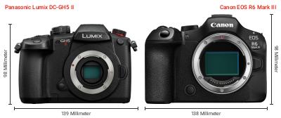 Größenvergleich: Panasonic Lumix DC-GH5 II vs. Canon EOS R6 Mark III