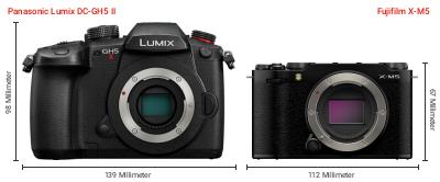 Größenvergleich: Panasonic Lumix DC-GH5 II vs. Fujifilm X-M5