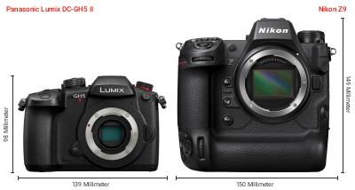 Größenvergleich: Panasonic Lumix DC-GH5 II vs. Nikon Z9 Größenvergleich: Panasonic Lumix DC-GH5 II vs. Nikon Z9