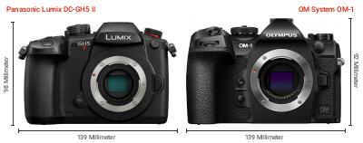 Größenvergleich: Panasonic Lumix DC-GH5 II vs. OM System OM-1 Größenvergleich: Panasonic Lumix DC-GH5 II vs. OM System OM-1