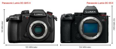 Größenvergleich: Panasonic Lumix DC-GH5 II vs. Panasonic Lumix DC-S5 II Größenvergleich: Panasonic Lumix DC-GH5 II vs. Panasonic Lumix DC-S5 II