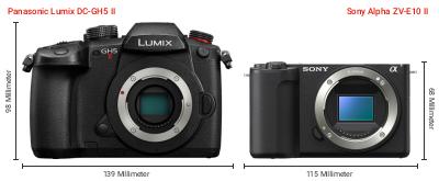Größenvergleich: Panasonic Lumix DC-GH5 II vs. Sony Alpha ZV-E10 II Größenvergleich: Panasonic Lumix DC-GH5 II vs. Sony Alpha ZV-E10 II