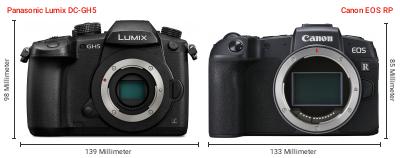 Größenvergleich: Panasonic Lumix DC-GH5 vs. Canon EOS RP Größenvergleich: Panasonic Lumix DC-GH5 vs. Canon EOS RP
