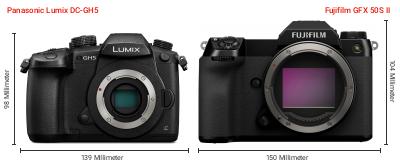 Größenvergleich: Panasonic Lumix DC-GH5 vs. Fujifilm GFX 50S II Größenvergleich: Panasonic Lumix DC-GH5 vs. Fujifilm GFX 50S II