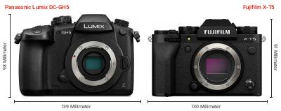 Größenvergleich: Panasonic Lumix DC-GH5 vs. Fujifilm X-T5