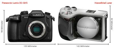 Größenvergleich: Panasonic Lumix DC-GH5 vs. Hasselblad Lunar Größenvergleich: Panasonic Lumix DC-GH5 vs. Hasselblad Lunar