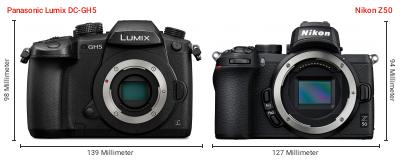 Größenvergleich: Panasonic Lumix DC-GH5 vs. Nikon Z50