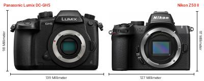 Größenvergleich: Panasonic Lumix DC-GH5 vs. Nikon Z50 II