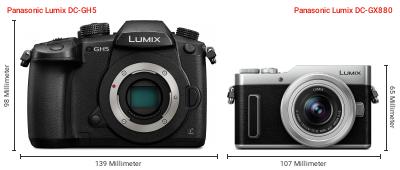 Größenvergleich: Panasonic Lumix DC-GH5 vs. Panasonic Lumix DC-GX880 Größenvergleich: Panasonic Lumix DC-GH5 vs. Panasonic Lumix DC-GX880
