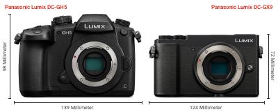 Größenvergleich: Panasonic Lumix DC-GH5 vs. Panasonic Lumix DC-GX9 Größenvergleich: Panasonic Lumix DC-GH5 vs. Panasonic Lumix DC-GX9