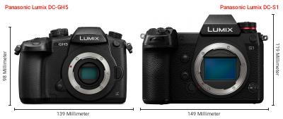 Größenvergleich: Panasonic Lumix DC-GH5 vs. Panasonic Lumix DC-S1 Größenvergleich: Panasonic Lumix DC-GH5 vs. Panasonic Lumix DC-S1