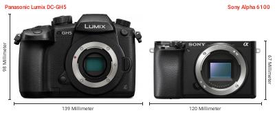 Größenvergleich: Panasonic Lumix DC-GH5 vs. Sony Alpha 6100