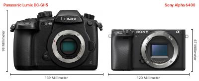 Größenvergleich: Panasonic Lumix DC-GH5 vs. Sony Alpha 6400 Größenvergleich: Panasonic Lumix DC-GH5 vs. Sony Alpha 6400