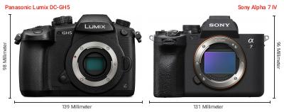 Größenvergleich: Panasonic Lumix DC-GH5 vs. Sony Alpha 7 IV Größenvergleich: Panasonic Lumix DC-GH5 vs. Sony Alpha 7 IV