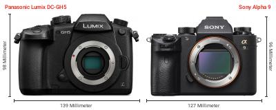 Größenvergleich: Panasonic Lumix DC-GH5 vs. Sony Alpha 9 Größenvergleich: Panasonic Lumix DC-GH5 vs. Sony Alpha 9