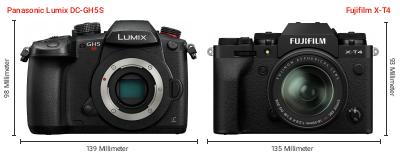 Größenvergleich: Panasonic Lumix DC-GH5S vs. Fujifilm X-T4